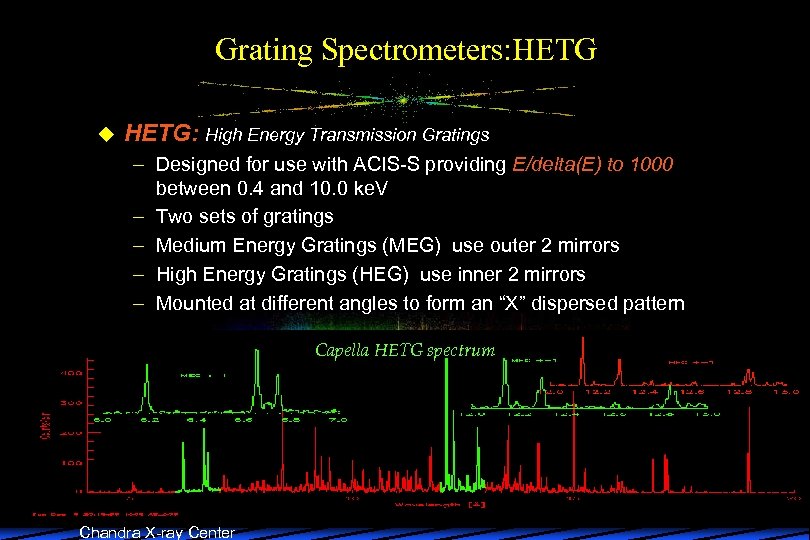 Grating Spectrometers: HETG u HETG: High Energy Transmission Gratings – Designed for use with