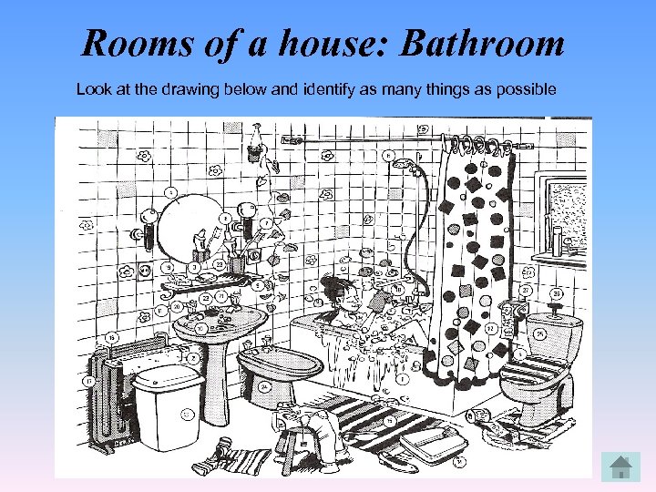 Rooms of a house: Bathroom Look at the drawing below and identify as many