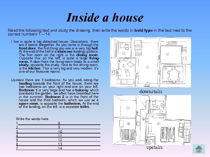Inside a house Read the following text and study the drawing. then write the