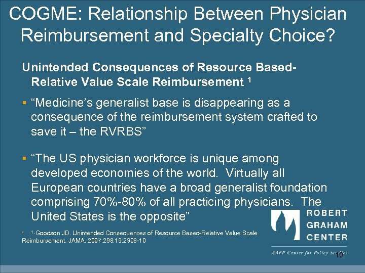 COGME: Relationship Between Physician Reimbursement and Specialty Choice? Unintended Consequences of Resource Based. Relative