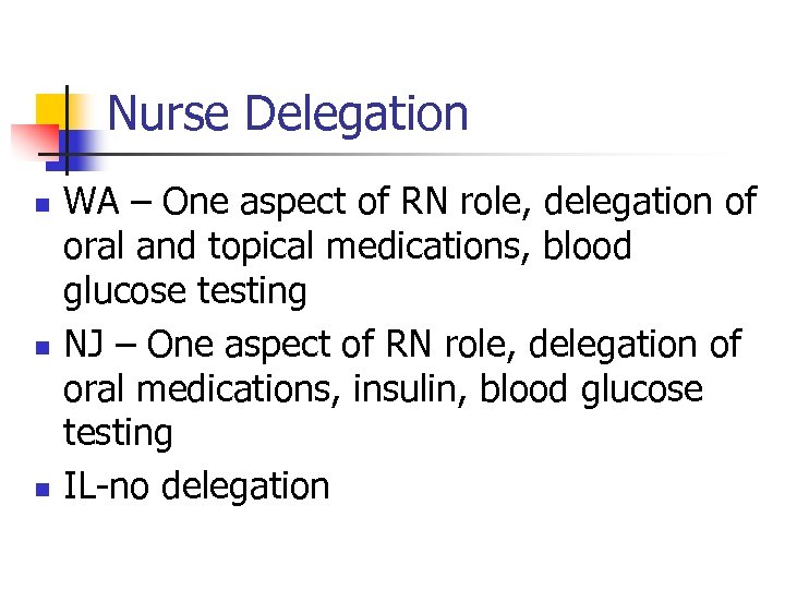 Nurse Delegation n WA – One aspect of RN role, delegation of oral and