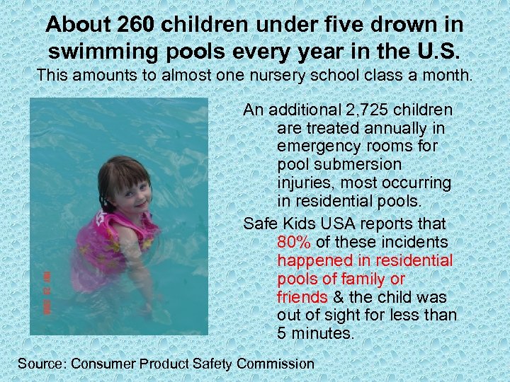 About 260 children under five drown in swimming pools every year in the U.