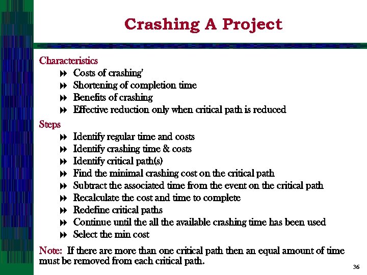 Crashing A Project Characteristics 8 Costs of crashing' 8 Shortening of completion time 8