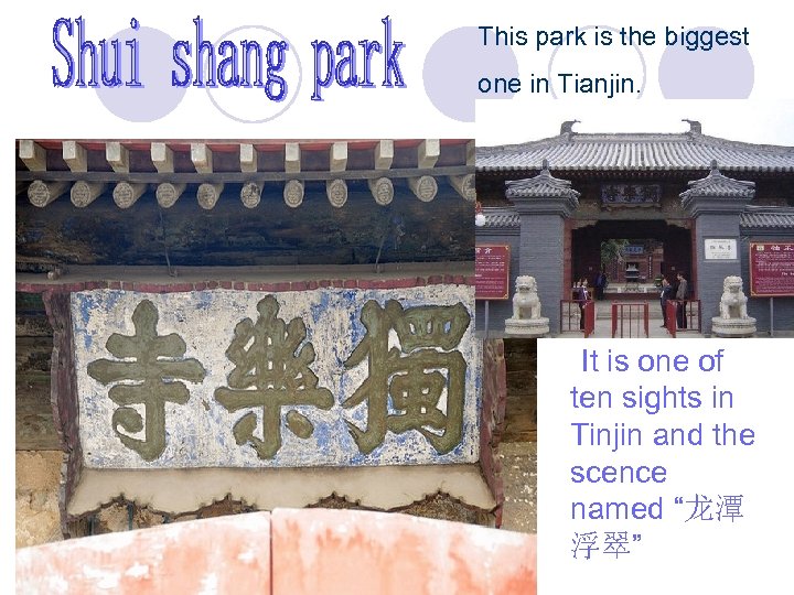 This park is the biggest one in Tianjin. There are 164. 57 hectares of