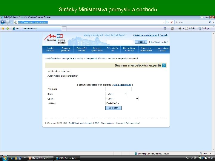 Stránky Ministerstva průmyslu a obchodu 