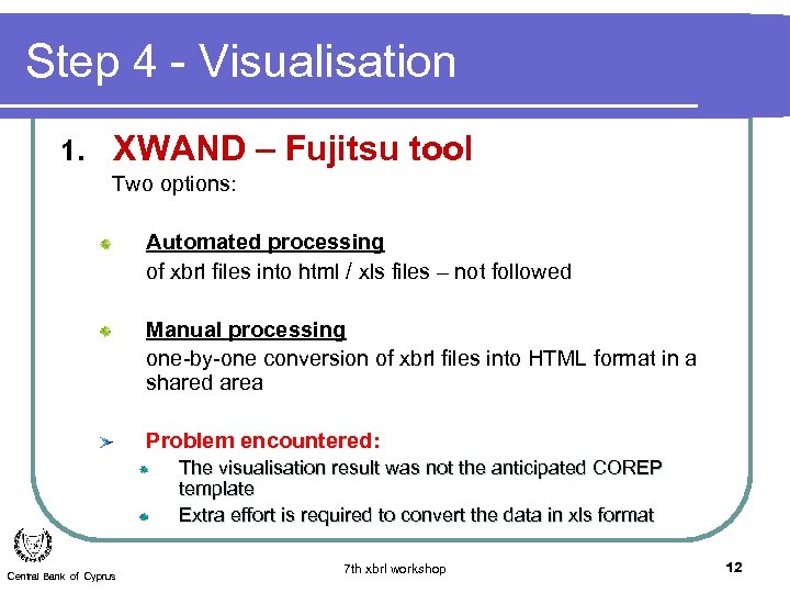 Step 4 - Visualisation 1. XWAND – Fujitsu tool Two options: Automated processing of