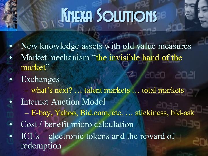 Knexa Solutions • New knowledge assets with old value measures • Market mechanism “the