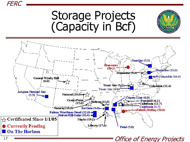 FERC Storage Projects (Capacity in Bcf) Sem. Gas (5. 5) Bluewater (29. 2) Dominion