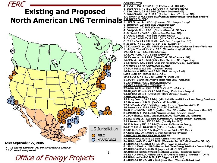 FERC Existing and Proposed North American LNG Terminals 21 20 19 34 33 42
