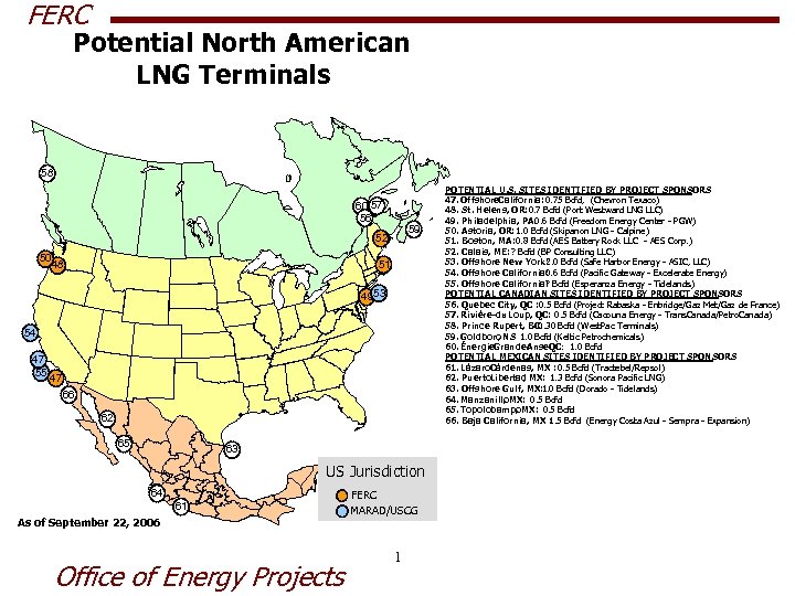 FERC Potential North American LNG Terminals 58 60 57 56 59 52 50 48