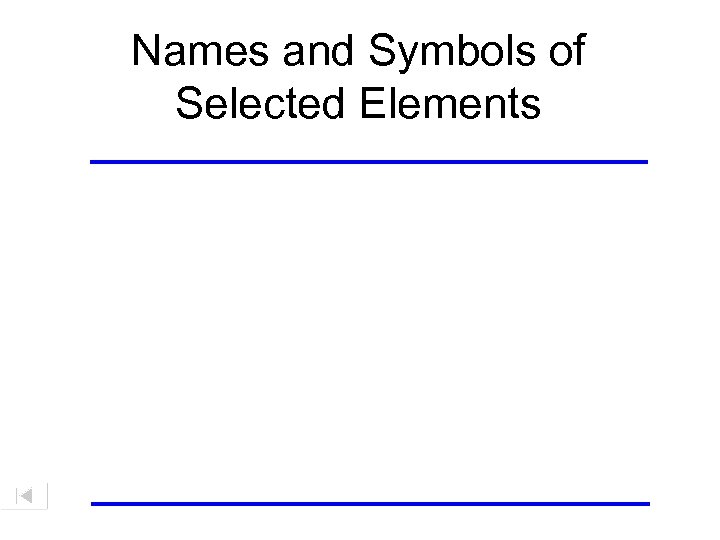 Names and Symbols of Selected Elements 