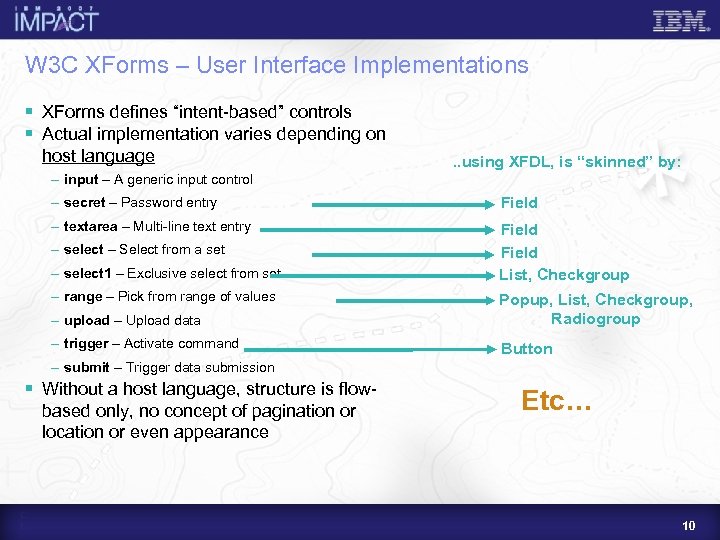 W 3 C XForms – User Interface Implementations § XForms defines “intent-based” controls §