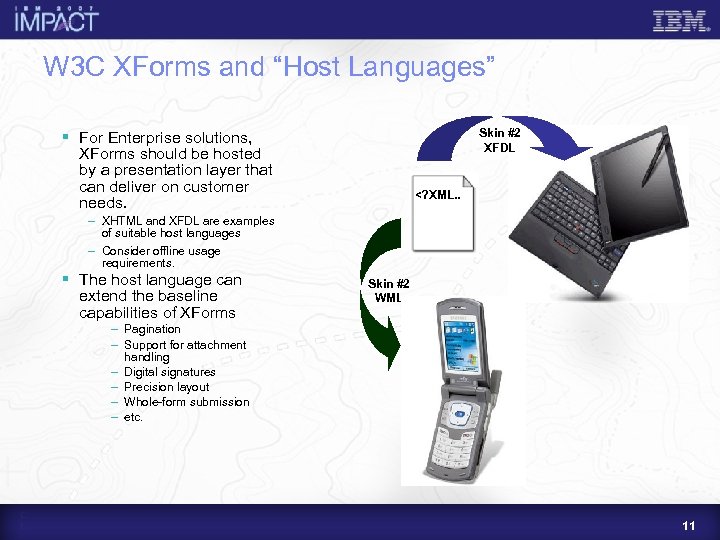 W 3 C XForms and “Host Languages” Skin #2 XFDL § For Enterprise solutions,