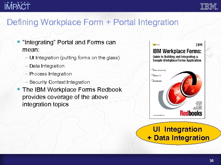 Defining Workplace Form + Portal Integration § “Integrating” Portal and Forms can mean: –