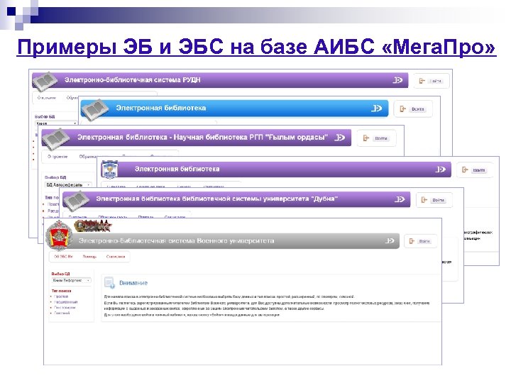 Примеры ЭБ и ЭБС на базе АИБС «Мега. Про» 