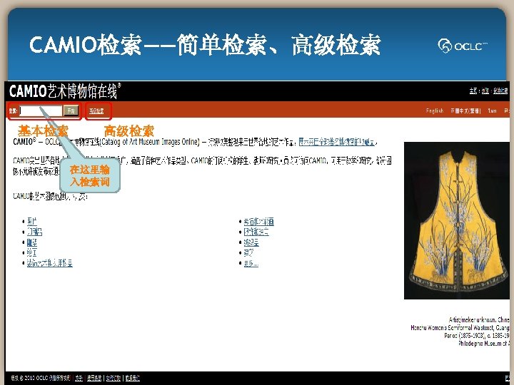 CAMIO检索——简单检索、高级检索 基本检索 高级检索 在这里输 入检索词 