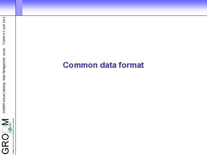 GROOM Annual meeting Data Management issues Common data format Trieste 4 -5 June 2013