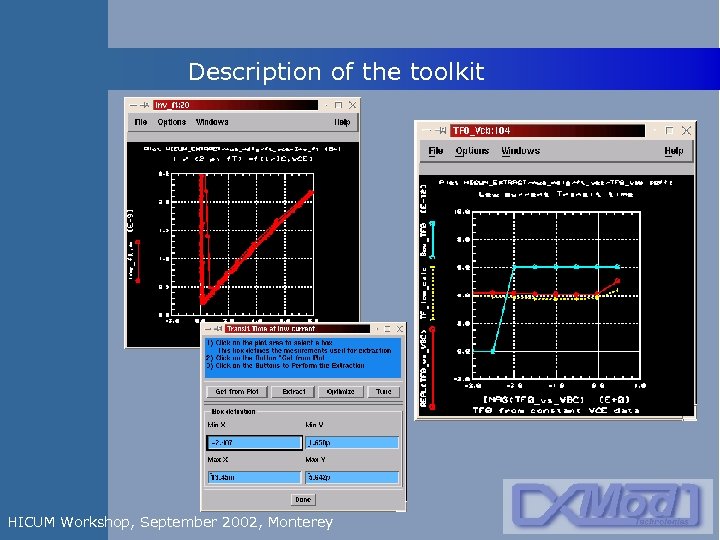 Description of the toolkit HICUM Workshop, September 2002, Monterey 