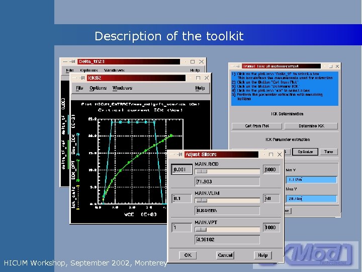 Description of the toolkit HICUM Workshop, September 2002, Monterey 