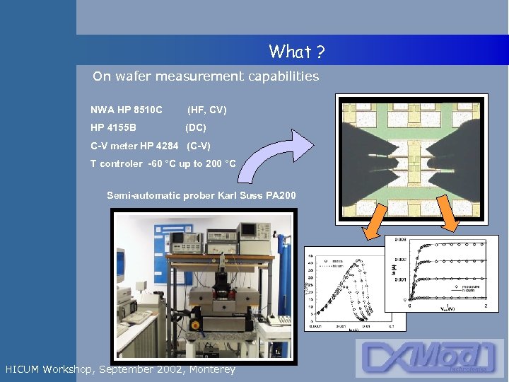  What ? On wafer measurement capabilities NWA HP 8510 C (HF, CV) HP