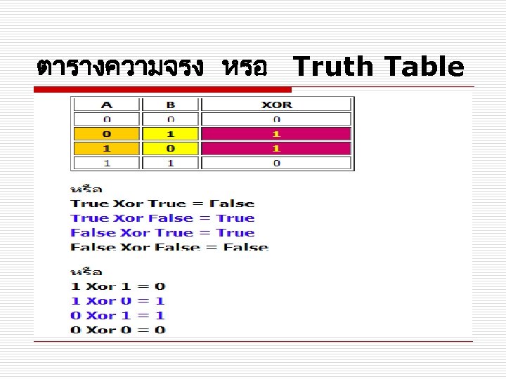 ตารางความจรง หรอ Truth Table 