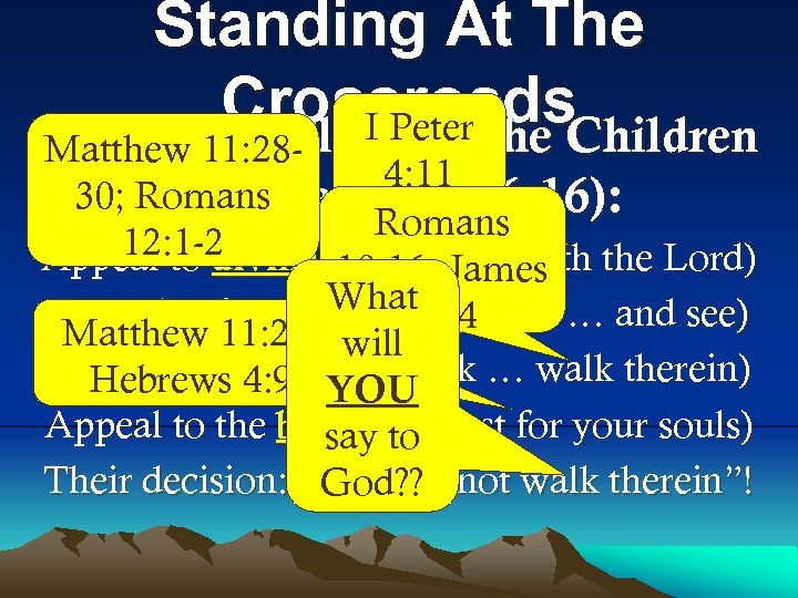 Standing At The Crossroads. Children I To Jeremiah’s Plea Peter. The Matthew 11: 284: