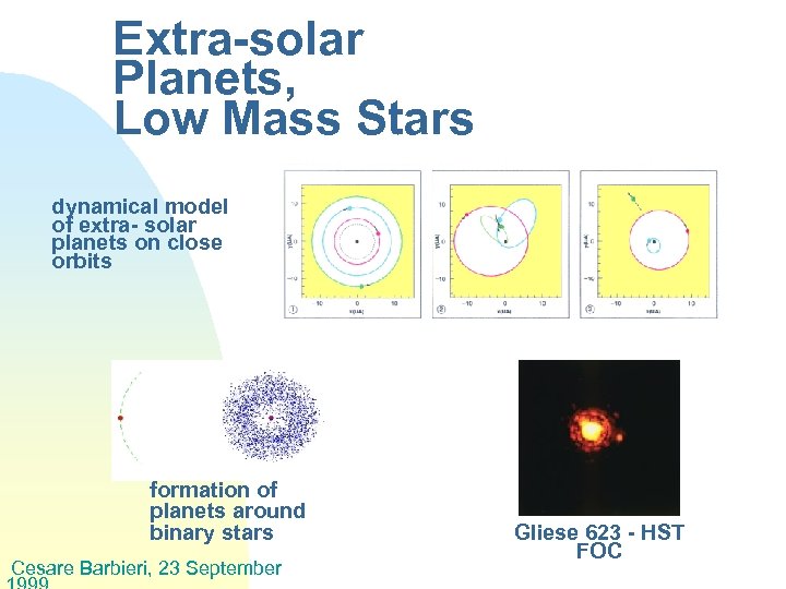 Extra-solar Planets, Low Mass Stars dynamical model of extra- solar planets on close orbits