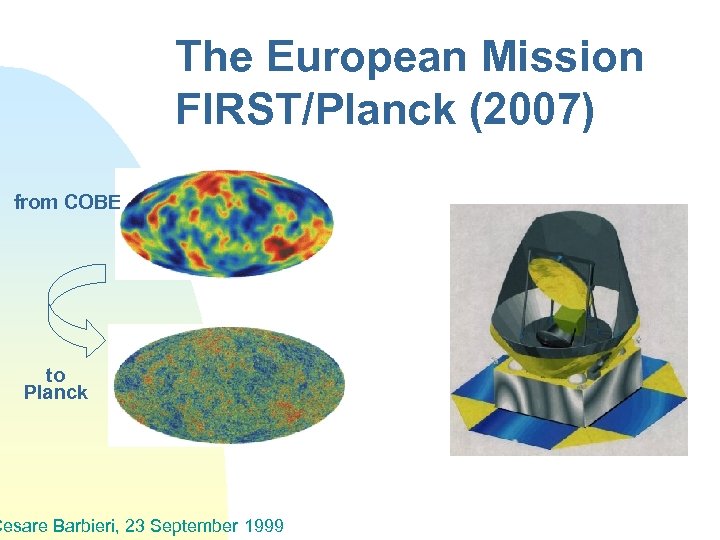 The European Mission FIRST/Planck (2007) from COBE to Planck Cesare Barbieri, 23 September 1999