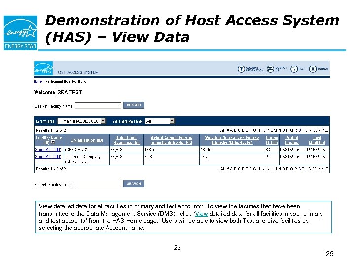Demonstration of Host Access System (HAS) – View Data View detailed data for all