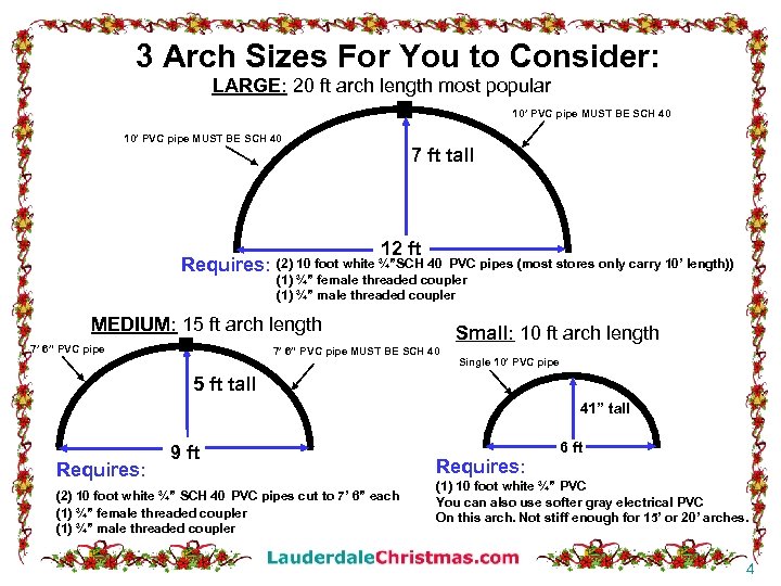 3 Arch Sizes For You to Consider: LARGE: 20 ft arch length most popular
