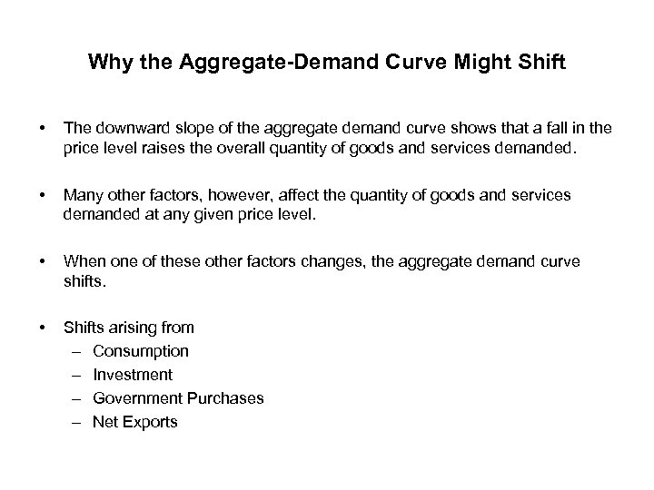 Why the Aggregate-Demand Curve Might Shift • The downward slope of the aggregate demand
