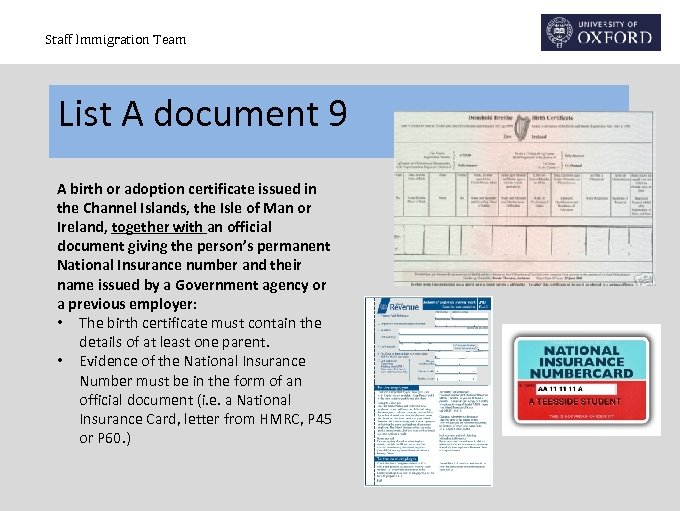 Staff Immigration Team List A document 9 A birth or adoption certificate issued in