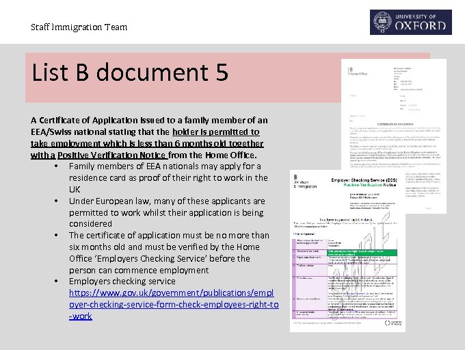 Staff Immigration Team List B document 5 A Certificate of Application issued to a
