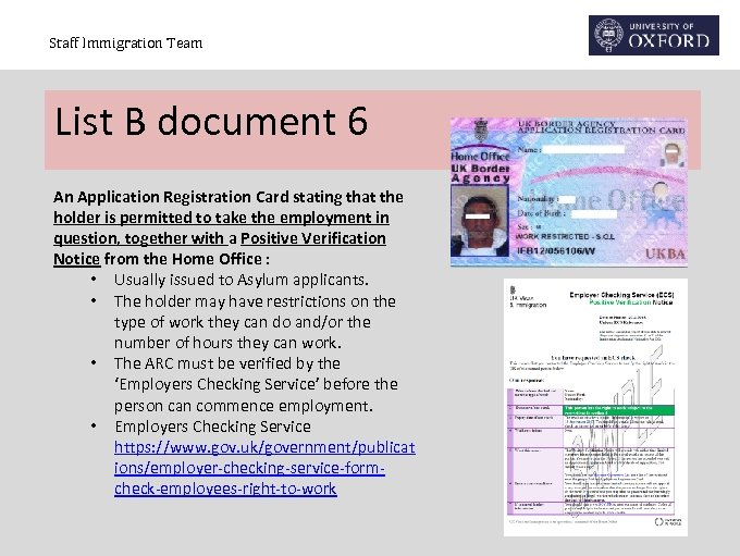 Staff Immigration Team List B document 6 An Application Registration Card stating that the