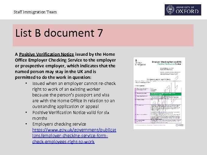 Staff Immigration Team List B document 7 A Positive Verification Notice issued by the