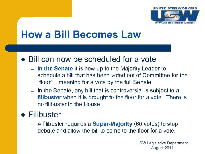 How a Bill Becomes Law l Bill can now be scheduled for a vote