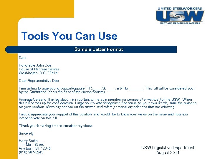 Tools You Can Use Sample Letter Format Date Honorable John Doe House of Representatives