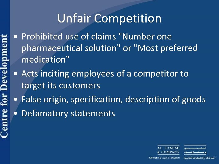 Unfair Competition • Prohibited use of claims 
