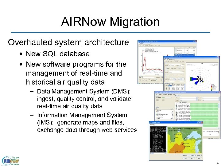 AIRNow Migration Overhauled system architecture • New SQL database • New software programs for