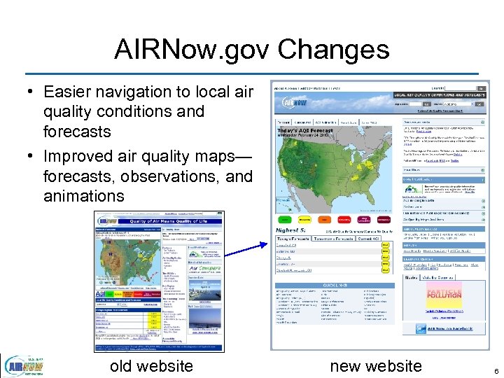 AIRNow. gov Changes • Easier navigation to local air quality conditions and forecasts •