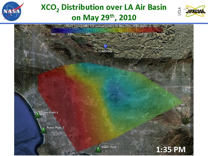 XCO 2 Distribution over LA Air Basin on May 29 th, 2010 1: 35
