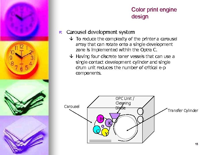 Color print engine design ë Carousel development system â To reduce the complexity of