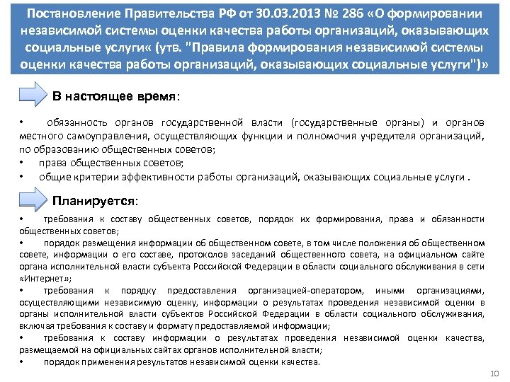 Постановление Правительства РФ от 30. 03. 2013 № 286 «О формировании независимой системы оценки
