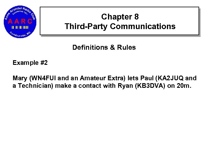 Chapter 8 Third-Party Communications Definitions & Rules Example #2 Mary (WN 4 FUI and