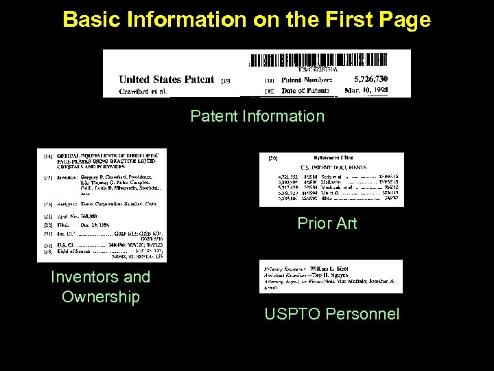 Basic Information on the First Page Patent Information Prior Art Inventors and Ownership USPTO