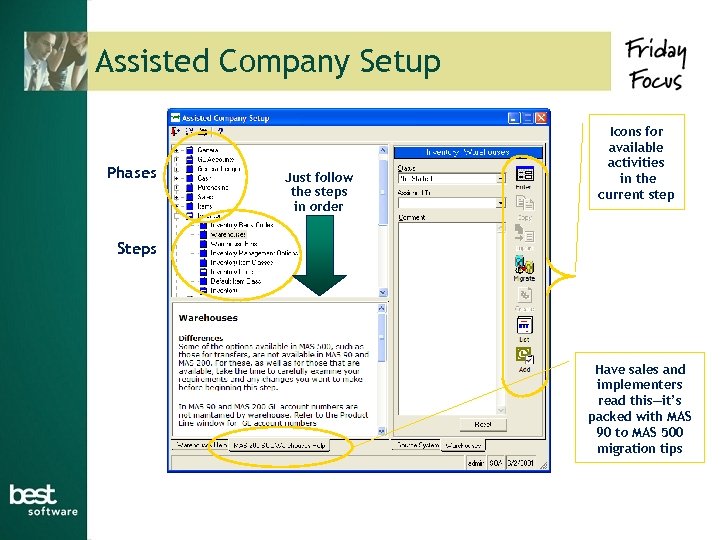 Assisted Company Setup Phases Just follow the steps in order Icons for available activities