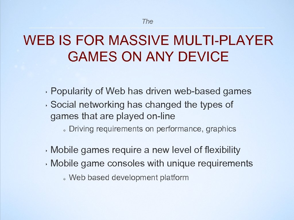 The WEB IS FOR MASSIVE MULTI-PLAYER GAMES ON ANY DEVICE Popularity of Web has