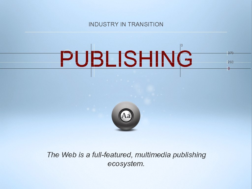 INDUSTRY IN TRANSITION 0 PUBLISHING The Web is a full-featured, multimedia publishing ecosystem. 379