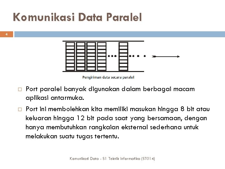 Komunikasi Data Paralel 4 Port paralel banyak digunakan dalam berbagai macam aplikasi antarmuka. Port