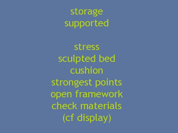 storage supported stress sculpted bed cushion strongest points open framework check materials (cf display)